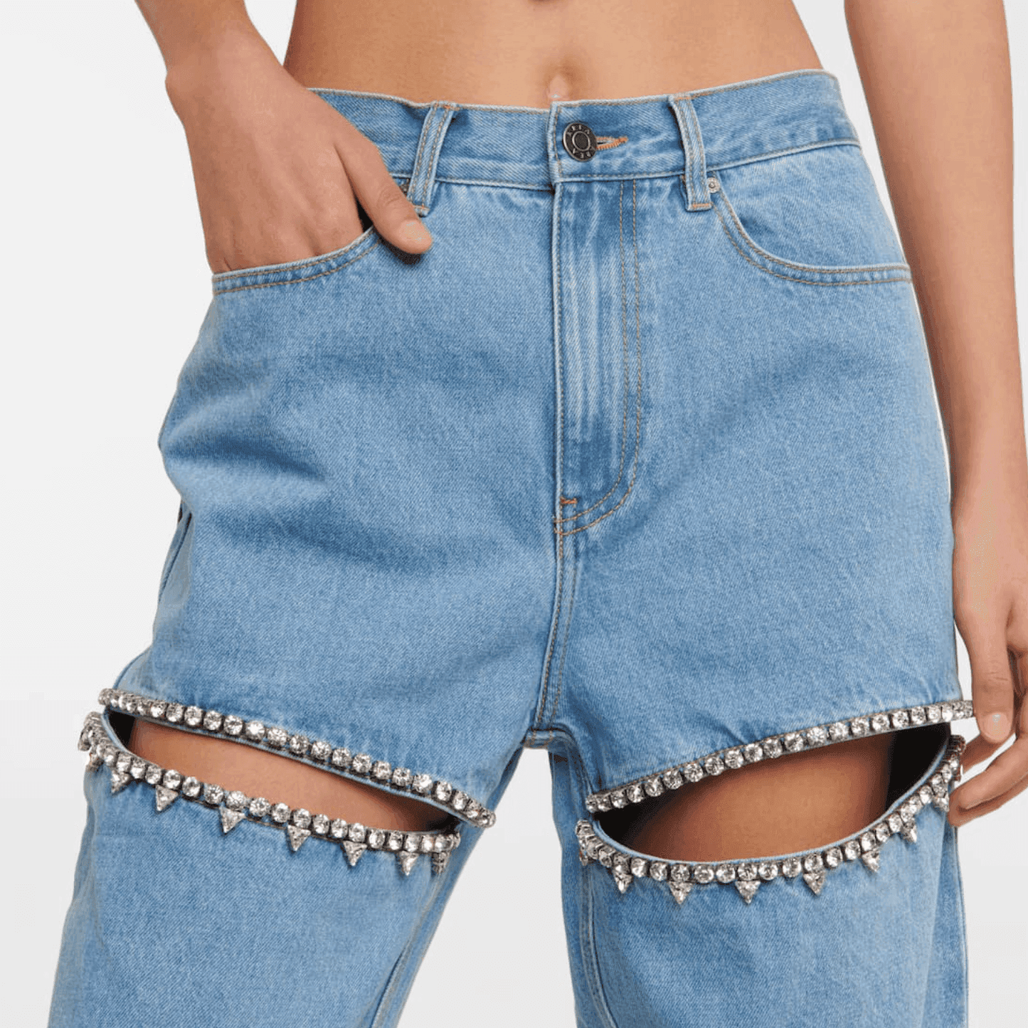 Disco Darling Embellished Cutout High-Rise Jeans