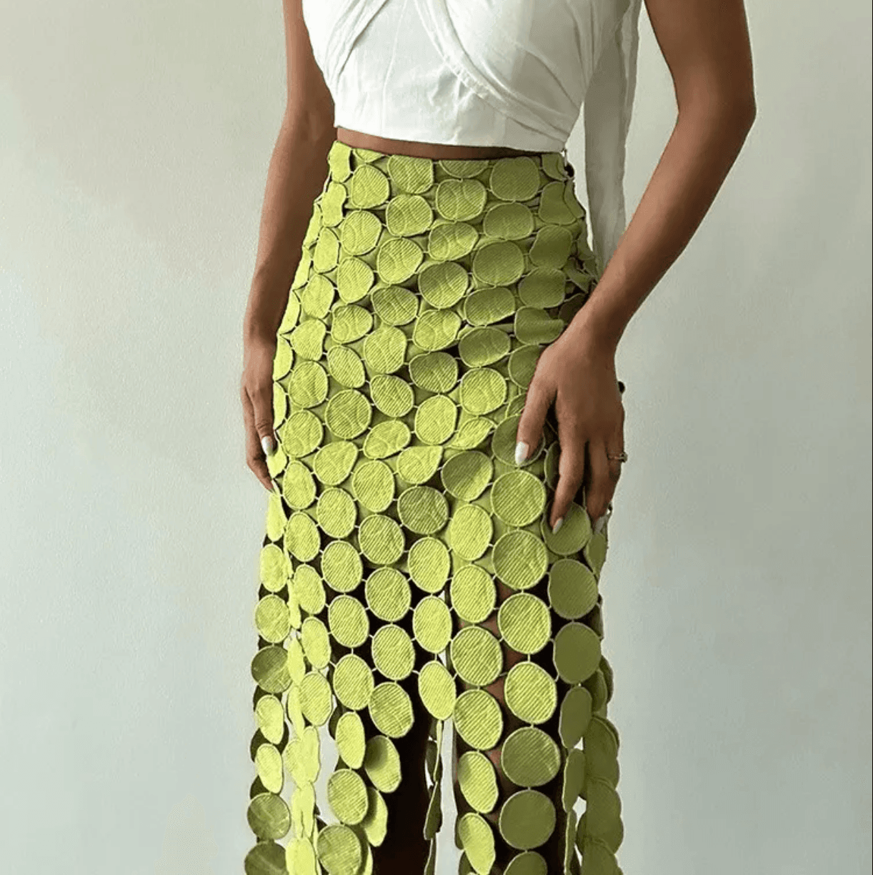 Lemon Tart Cotton Fringed Midi Skirt