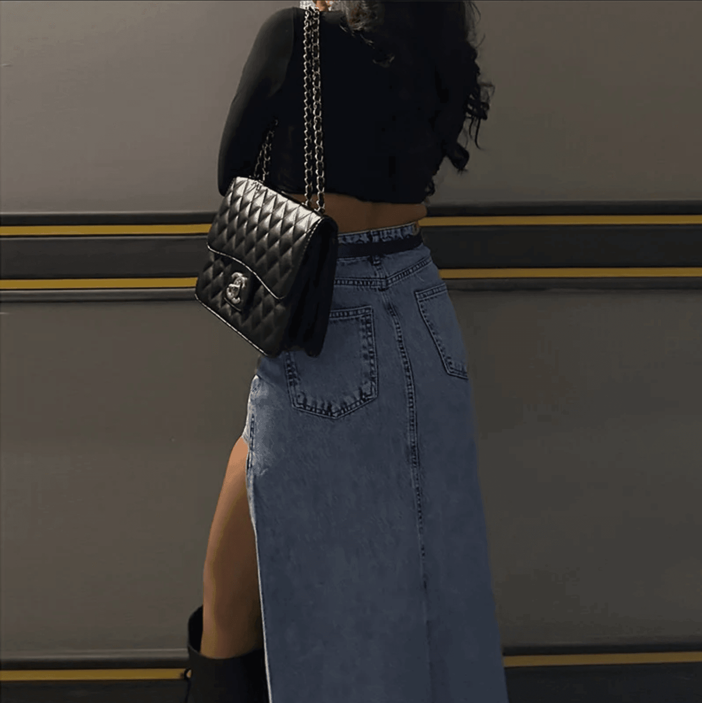 Denim Dreamz High Waist Slit Midi Skirt