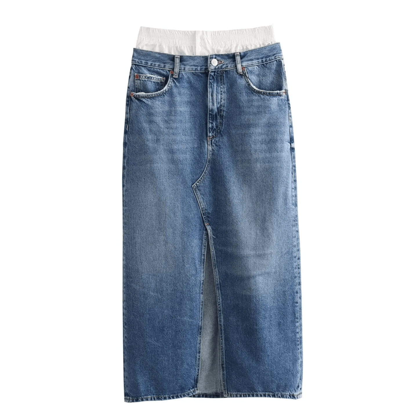 New Era High Waist Split Denim Maxi Skirt