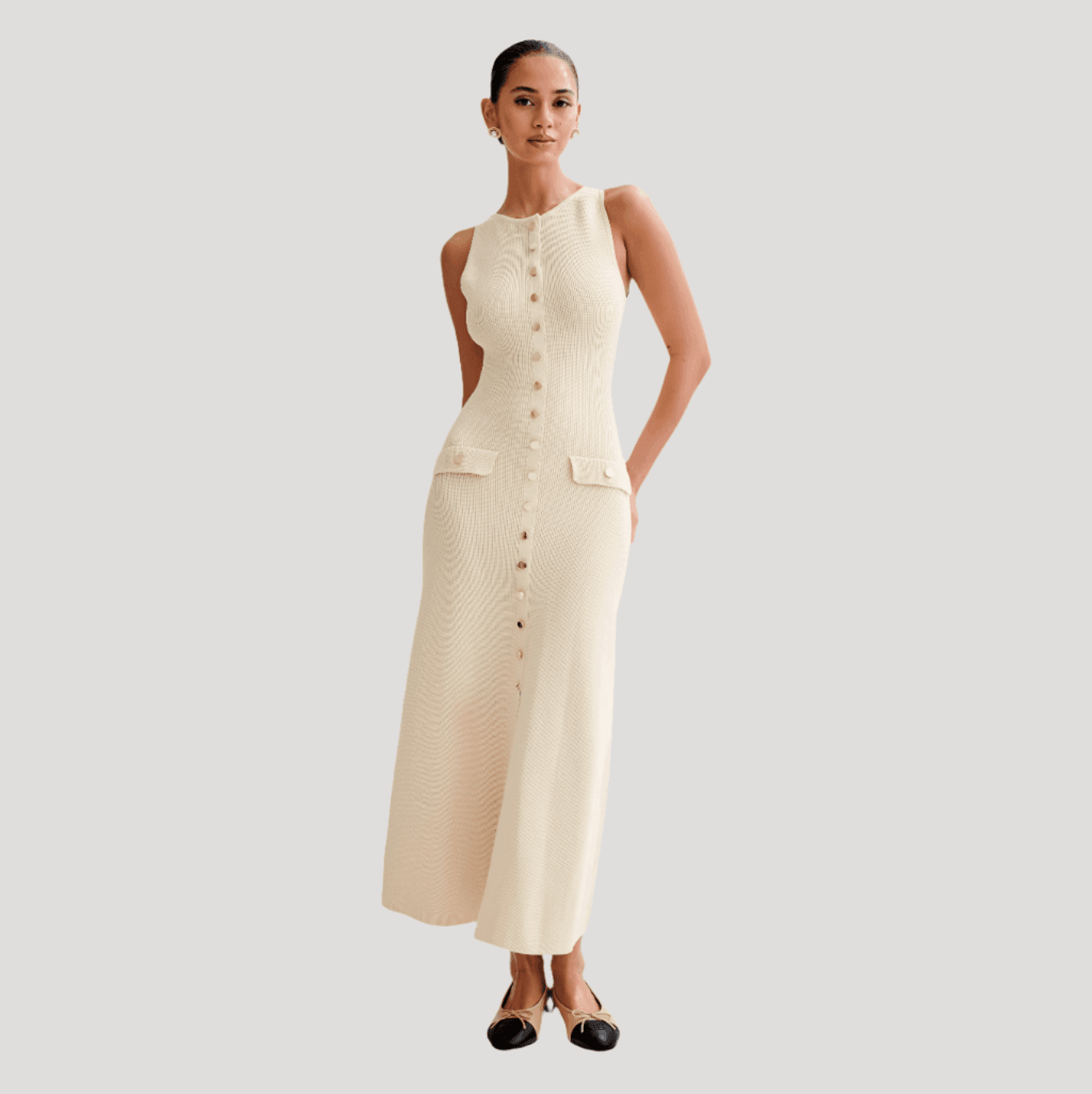 Albion Sleeveless Buttoned Midi Dress