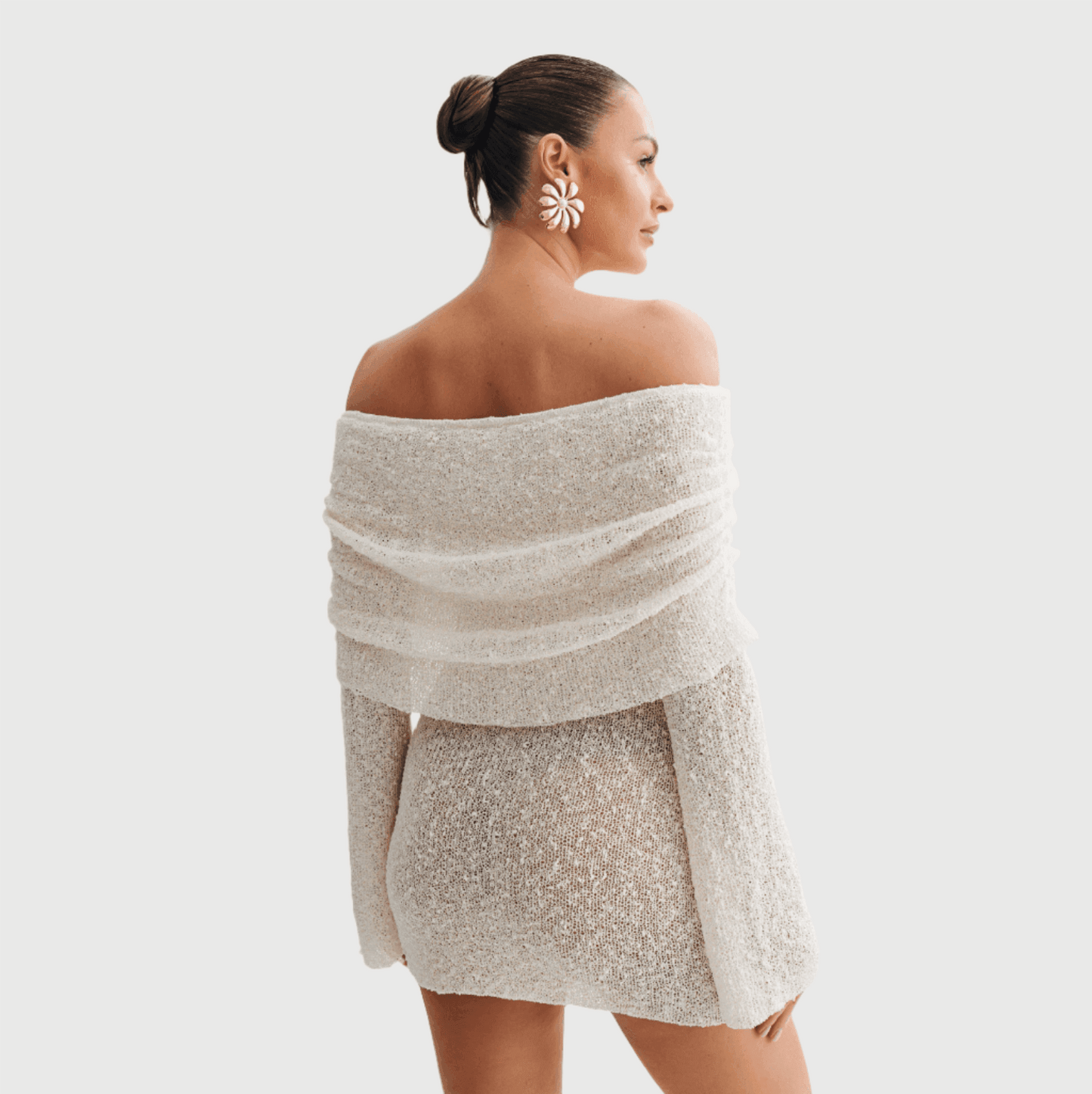 One Kiss Off Shoulder Boucle Mini Dress