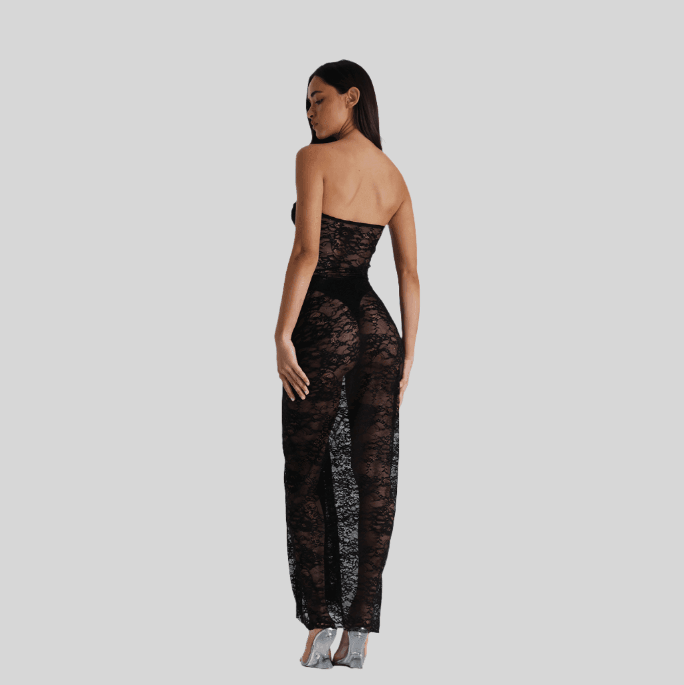 Her Figure Strapless Lace Maxi Dress