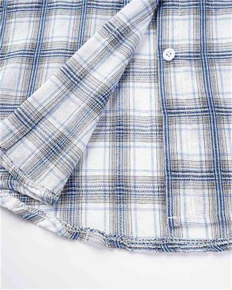 Suthmeers Puff Sleeves Plaid Shirt