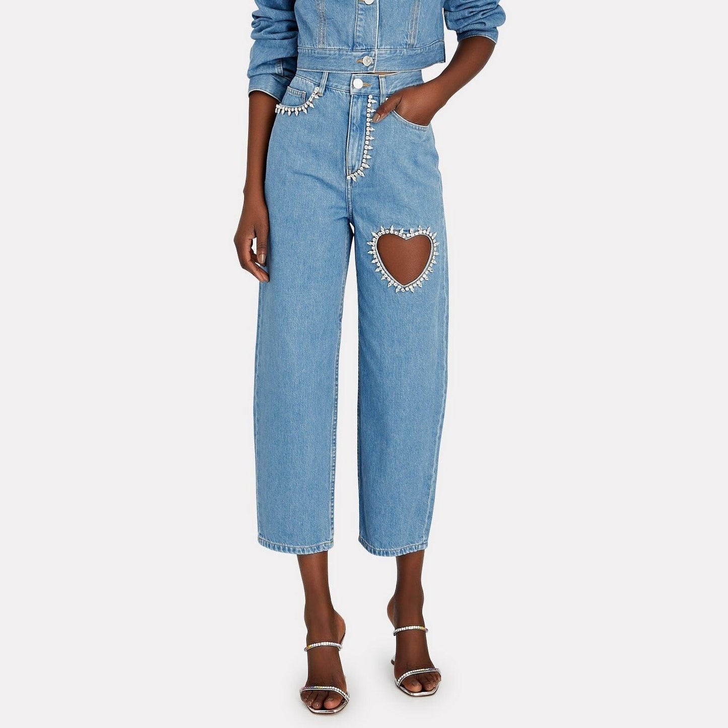 Girly Touch Crystal Heart Relaxed-Fit Jeans