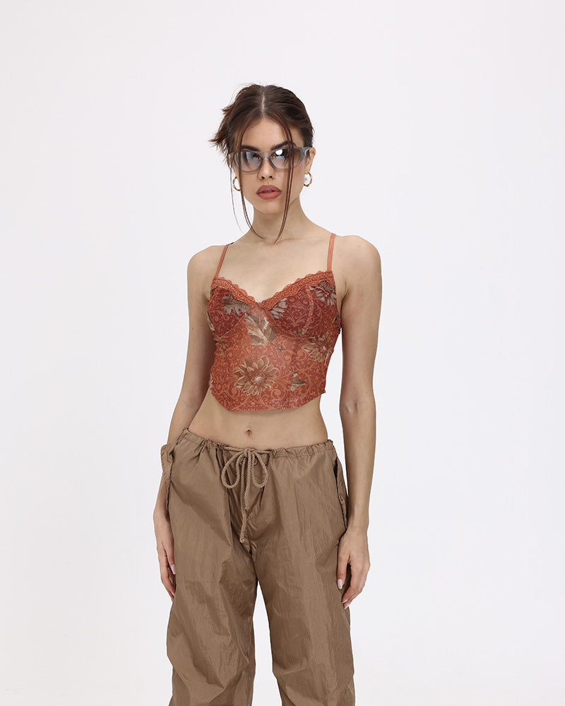 Apricot Leaf Lace Corset Cami Top