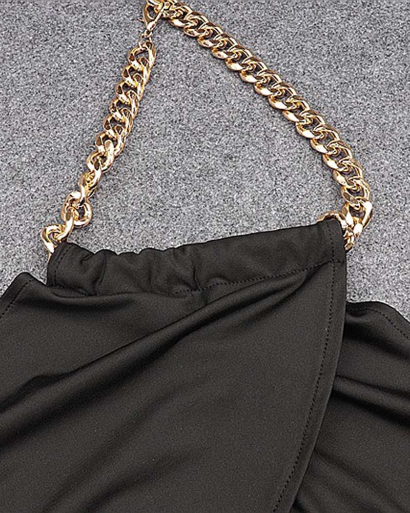 Metallic Chain Around Me Halter Top