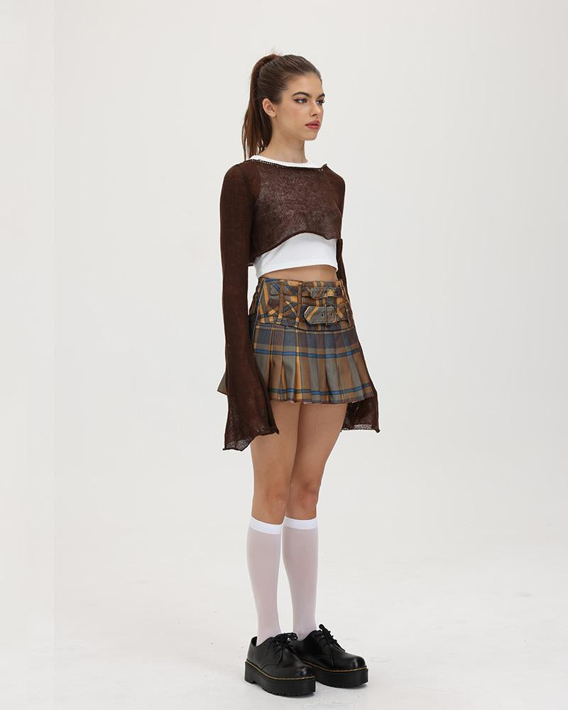 Mocha Academia Plaid Mini Skirt