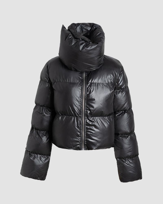 High Gloss Statement Neck Puffer Jacket