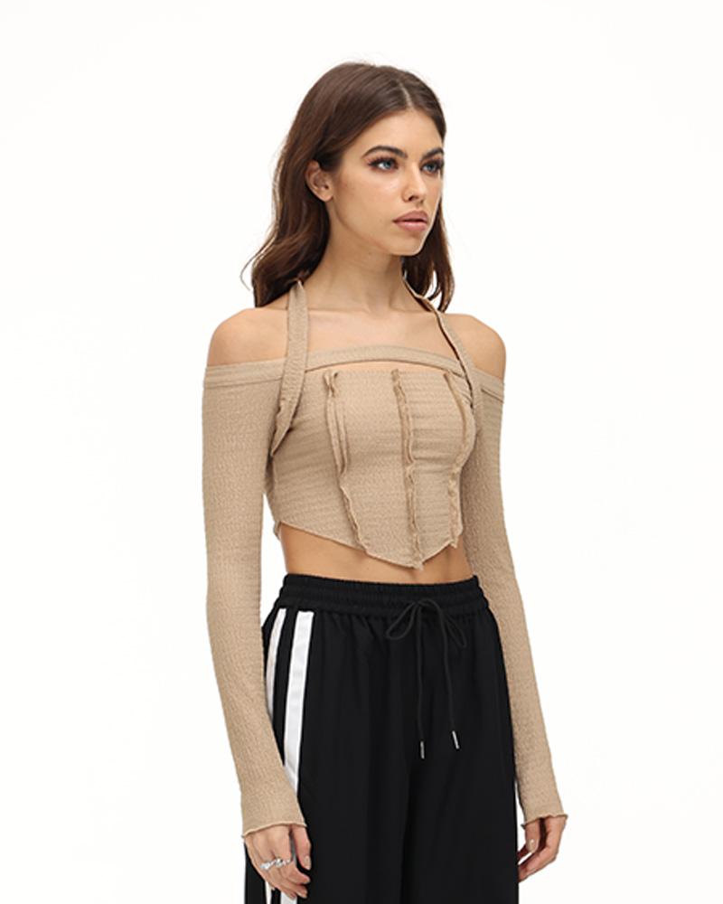 Madison Halter Corset Top with Sleeves