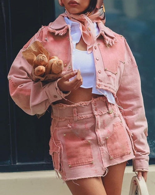 Pinky Patchwork Denim Jacket