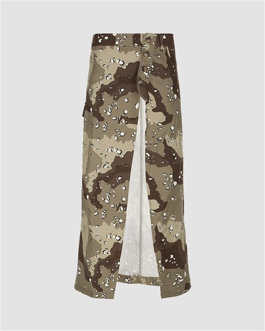 Camouflage Side Slit Cargo Skirt