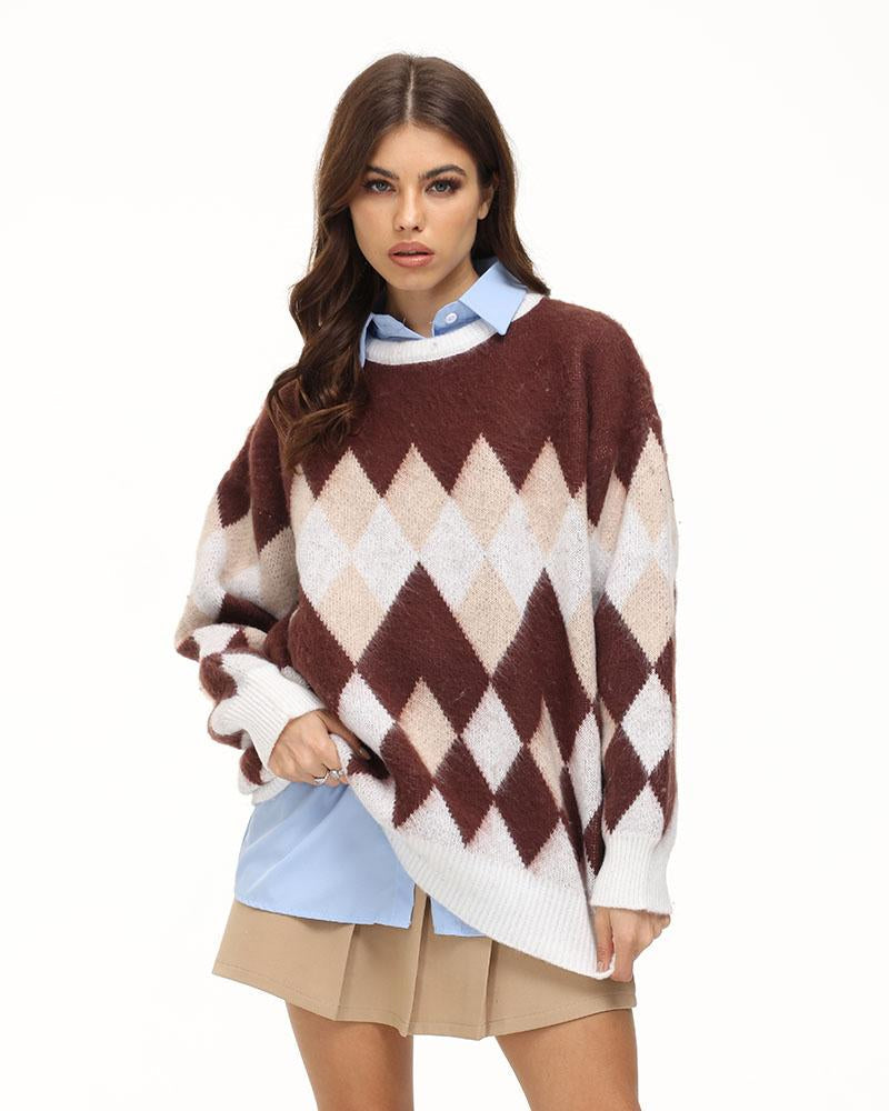 Jaelyne Dimensional Checkered Sweater