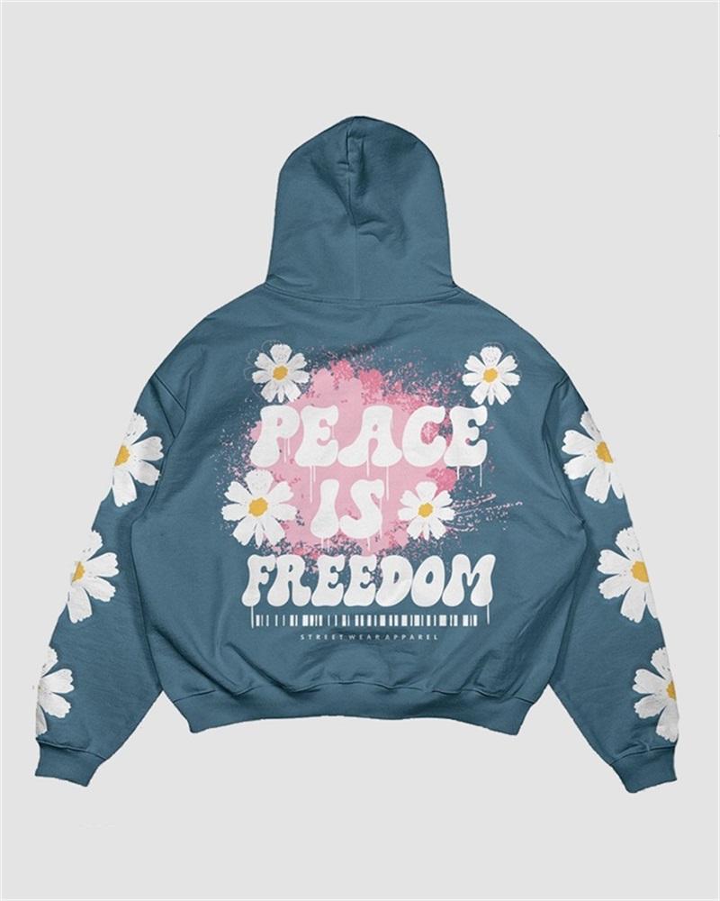 Peace Is Freedom Floral Print Hoodie