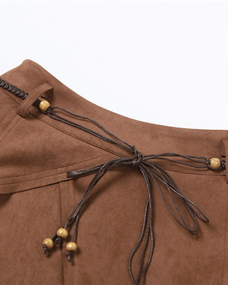 Suede Irregular Brown Midi Skirt