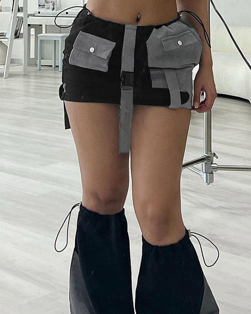 Contrasting Utility Mini Skirt with Leg Warmers