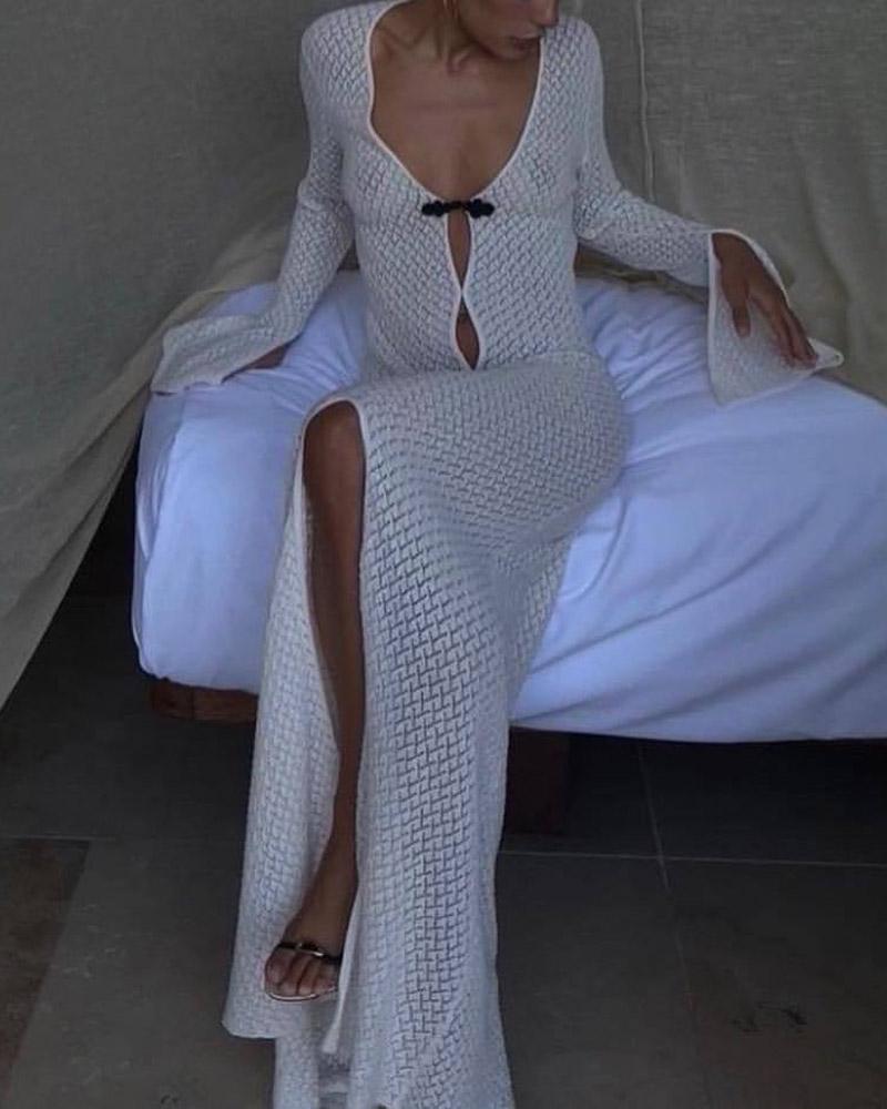 Crochet Beach Blouse Slit Dress