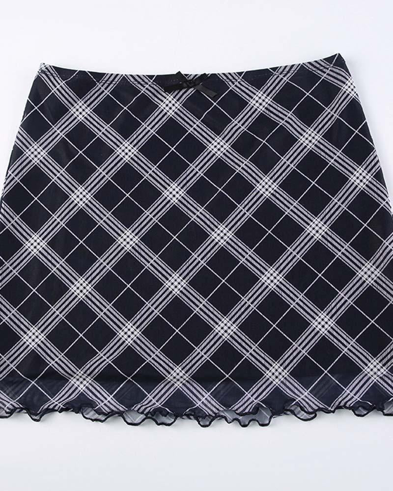 Vintage Checker Mesh Mini Skirt