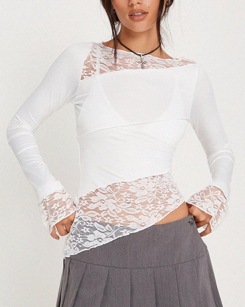 Lace Patchwork Long Sleeve T-Shirt