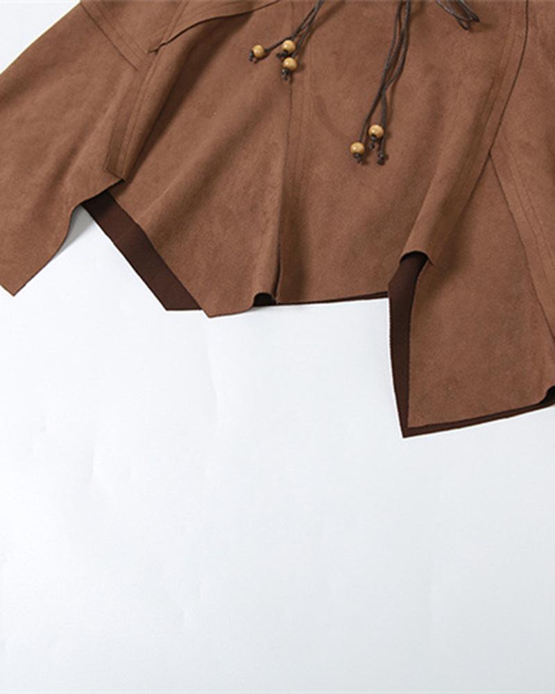 Suede Irregular Brown Midi Skirt