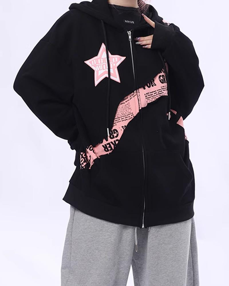 Escape From Earth Star Letter Retro Print Hoodie