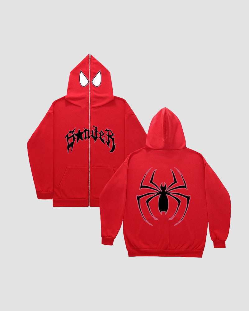 Spider Print Street Zip Up Hoodie