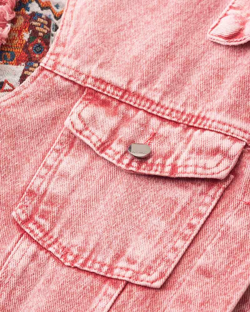 Pinky Retro Pattern Denim Jacket