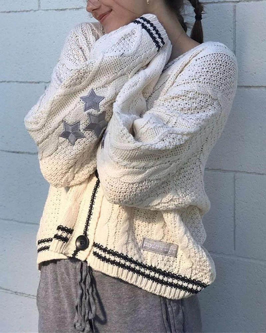 Star Patched Cable Cardigan