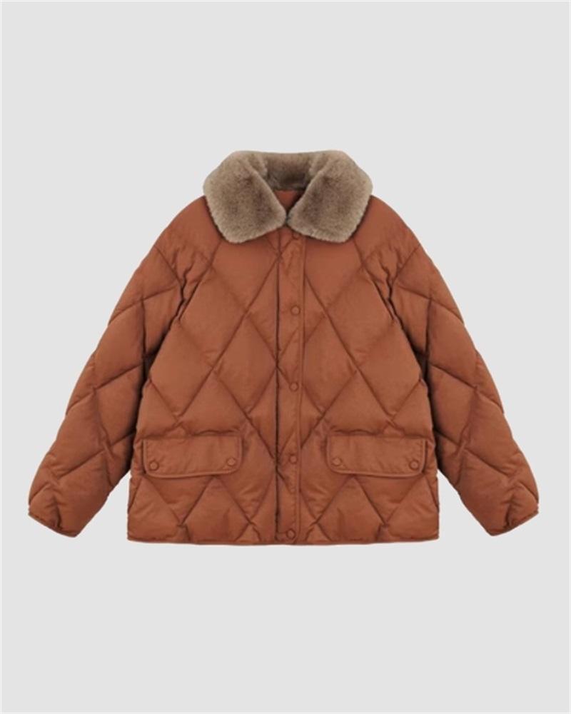 Argyle Quilted Reversible Fur Collar Jacket