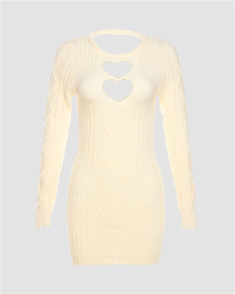 Heart Hollow Twist Sweater Mini Dress