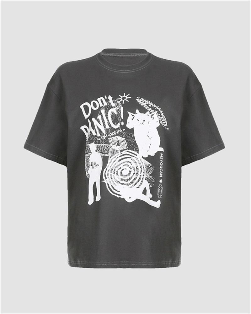 Don't Panic Graphic Oversized Top