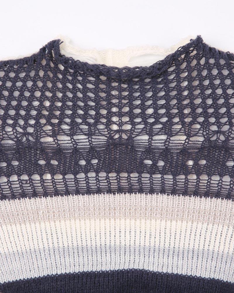 Stripe Crochet Hollow Out Knit Top