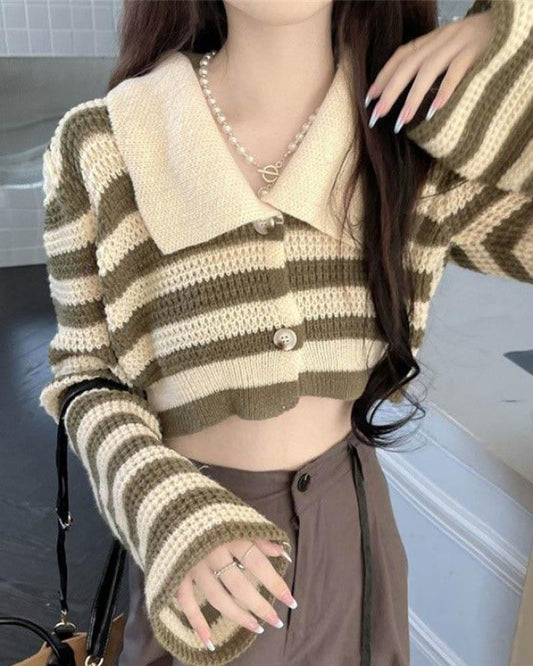 Stripes Knitted Collar Top