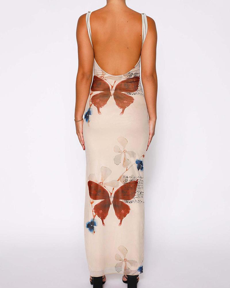 Deep V Floral Maxi Dress