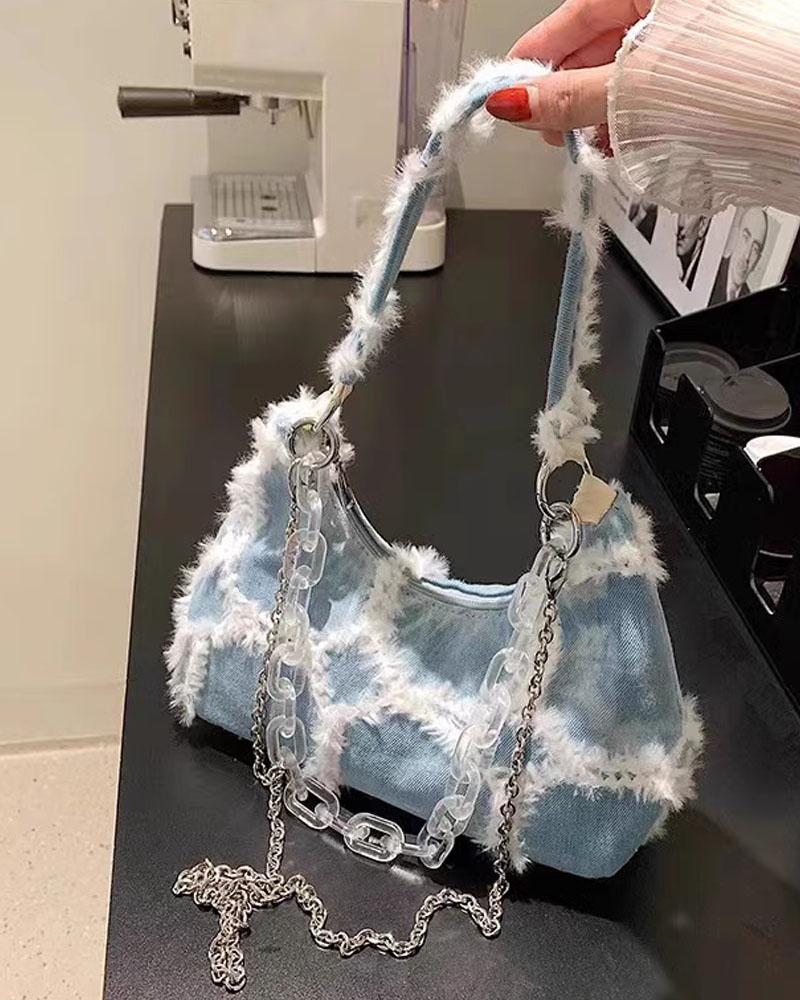 Fuzz Denim Mini Shoulder Bag