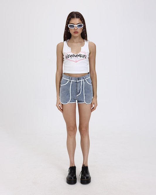 Keep In Line Denim High Waisted Shorts