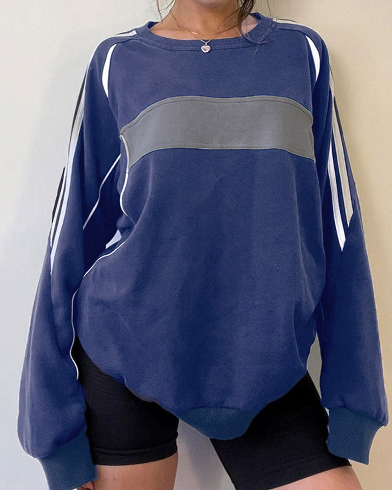 Stripe Patchwork Crew Sweatshirt