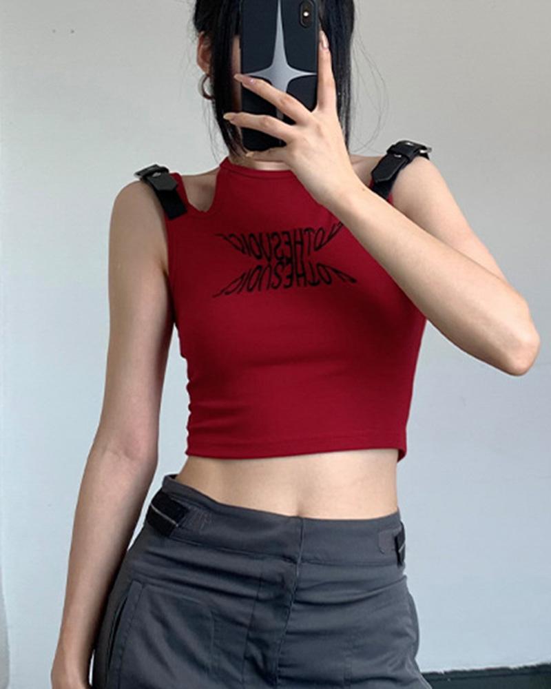 Clothes Voice Cropped Tank Buckle Top