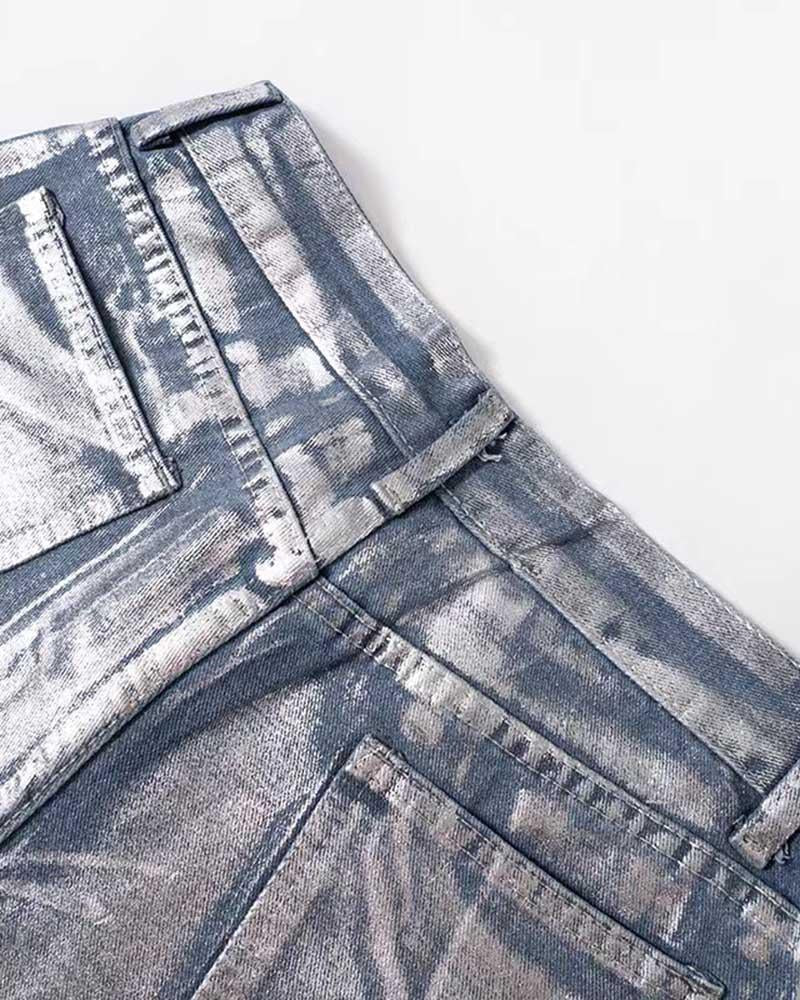 Silver Casual High Waist Denim Jeans