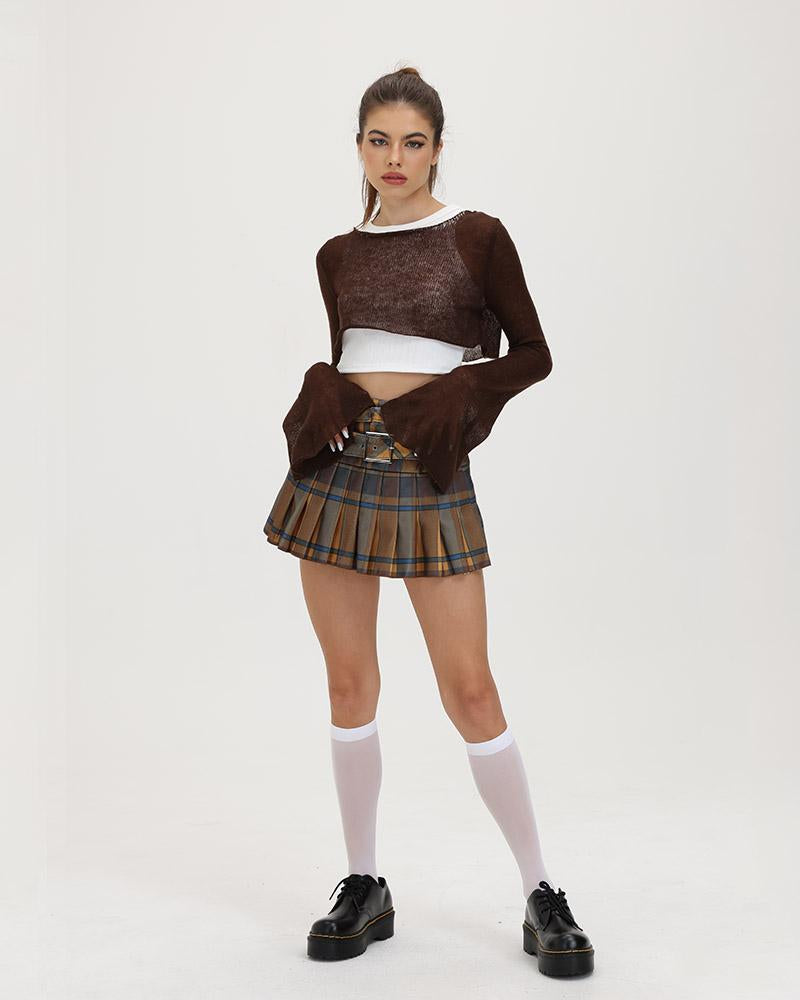 Mocha Academia Plaid Mini Skirt