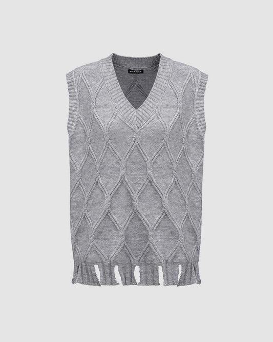 Hallow Eyes Cable Knit Distressed Sweater Vest