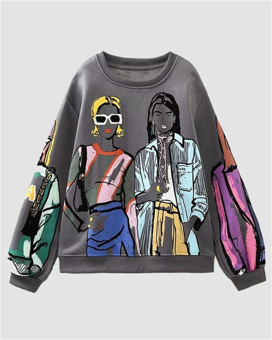 Portrait Print Pullover Sweatshirt