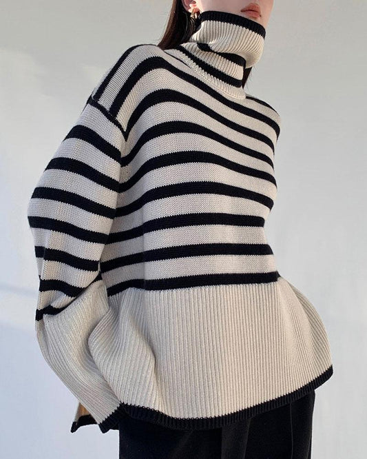 High Neck Zebra Stripe Sweater