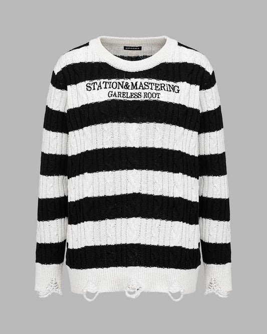 Aethre Cable Knit Striped Jumper