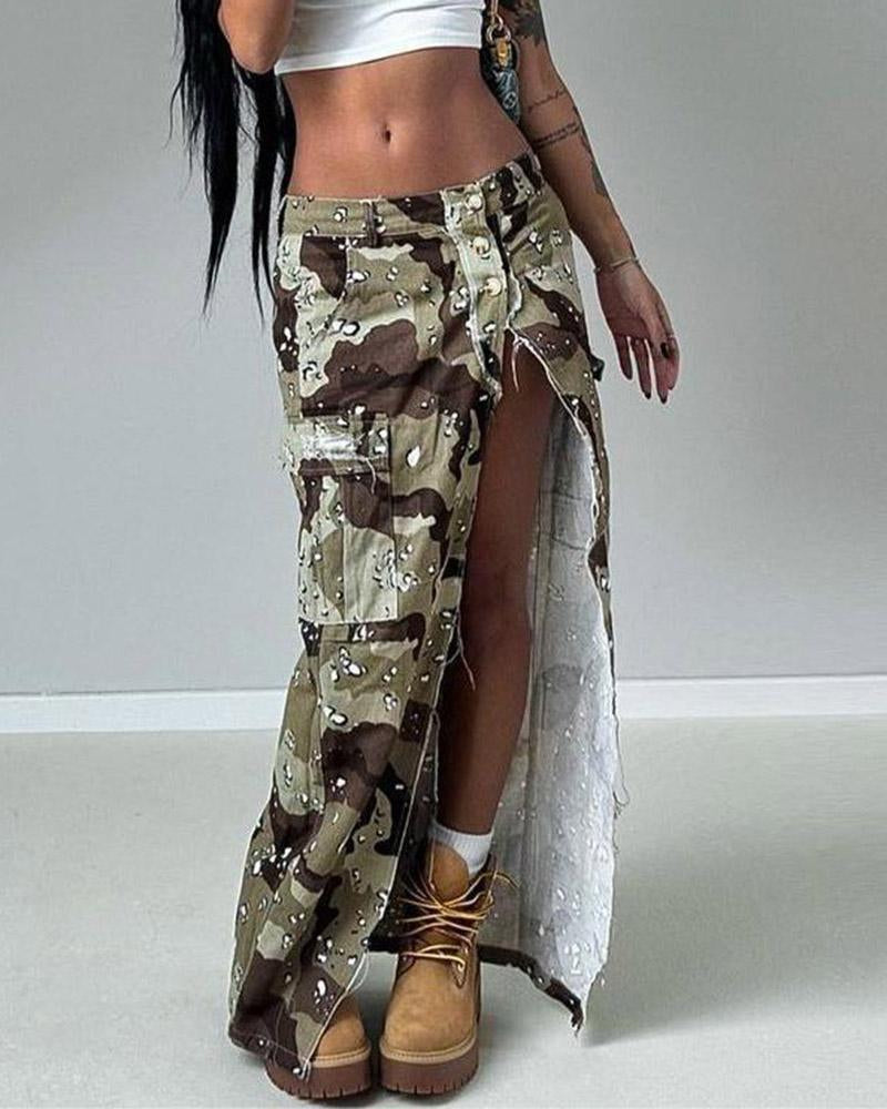 Camouflage Side Slit Cargo Skirt