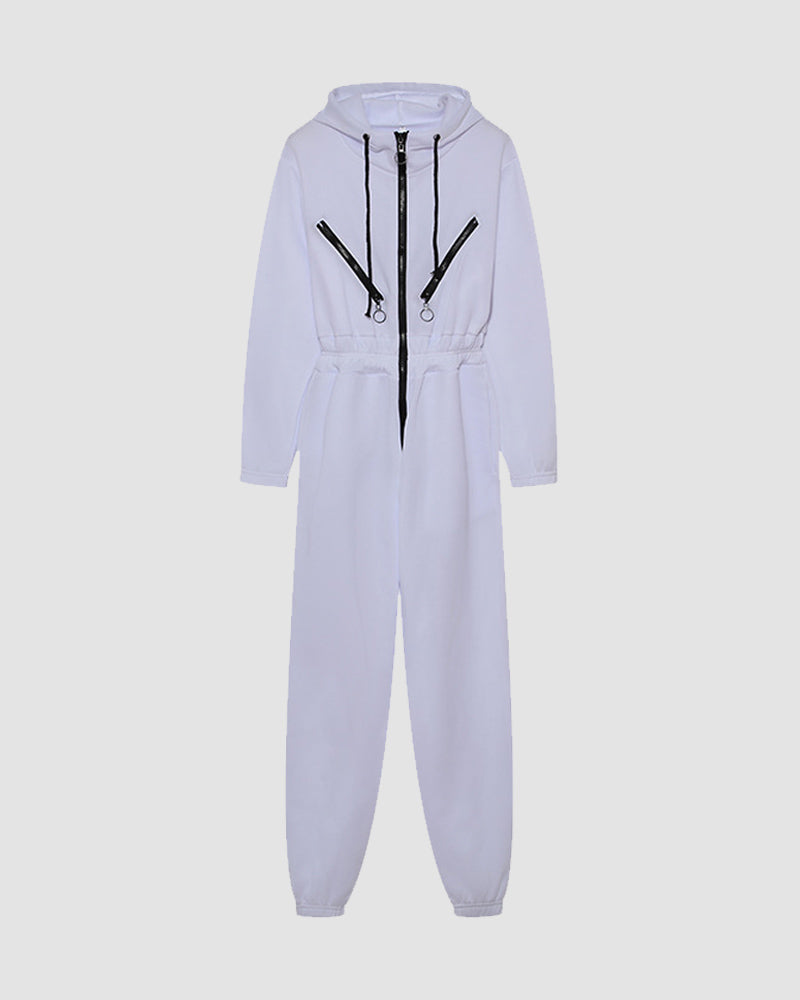 Zipper Hooded Sports Jumpsuit