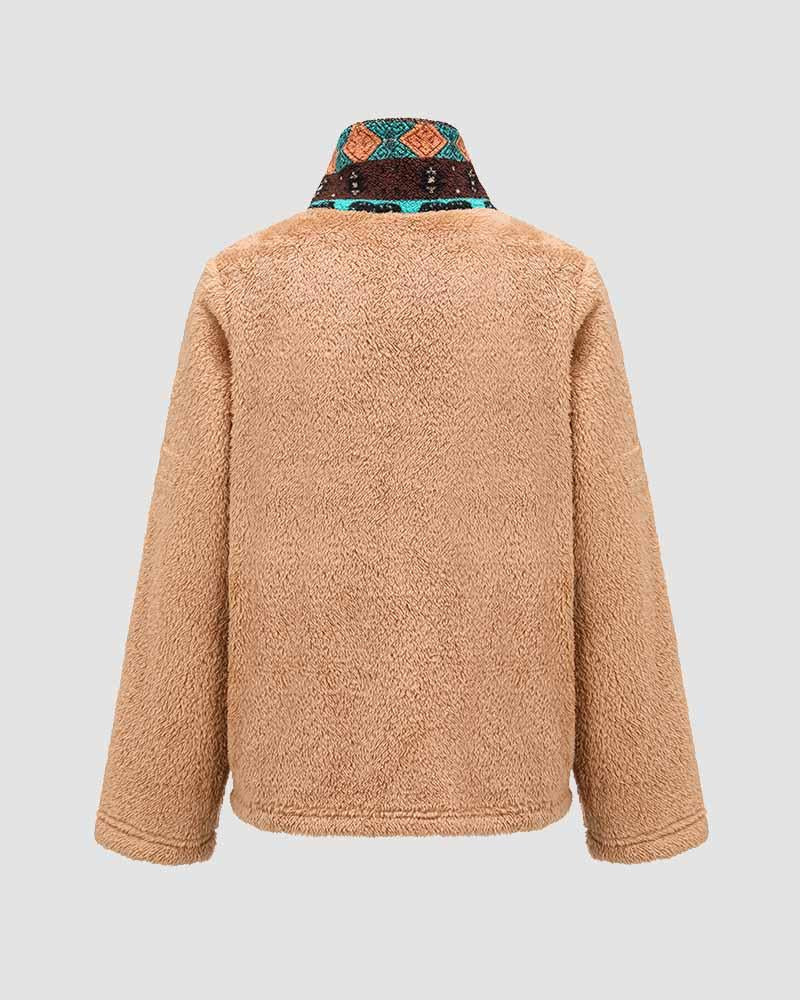 Gaiety Teddy Fuzz Tribal Polo Sweater