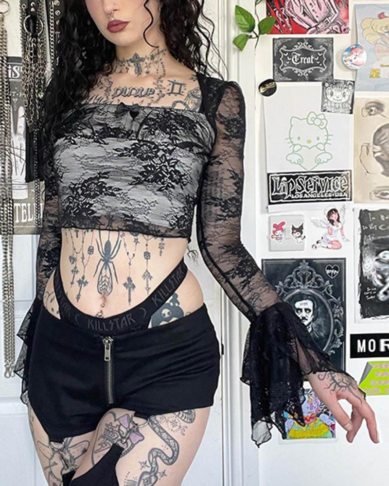 Halloween Gothic Rose Lace Top