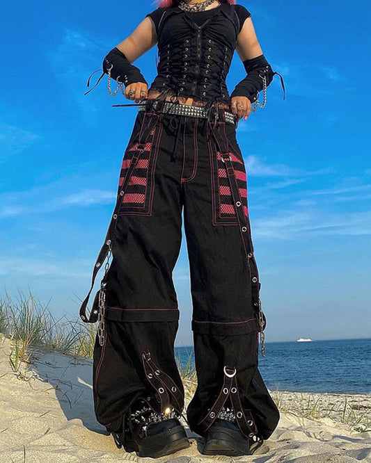 Chain Embellished Strap Cargo Pants