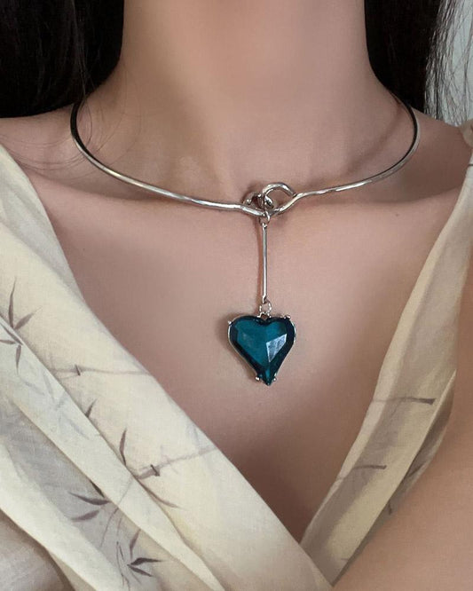 Bejeweled Blue Heart Necklace